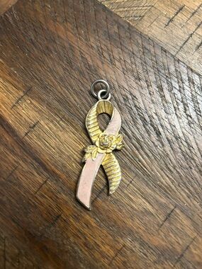 Pink & Gold Ribbon Pendant Charm